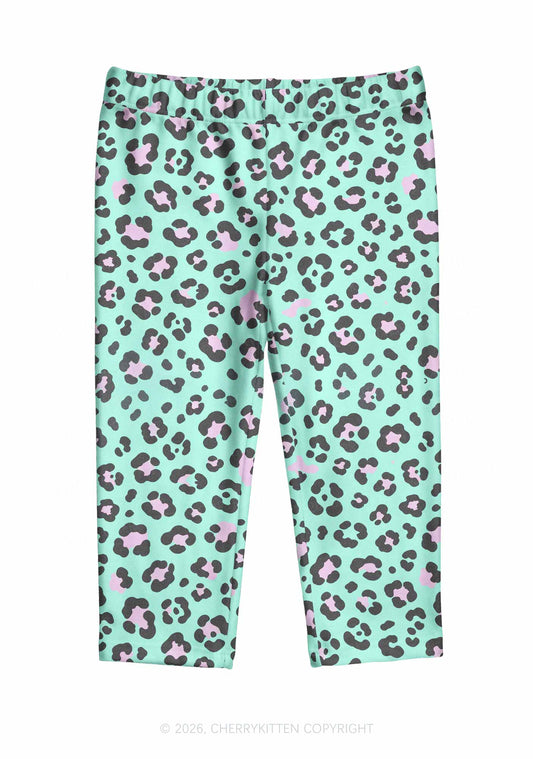 Mint Green Leopard Y2K Print Capri Pants Cherrykitten