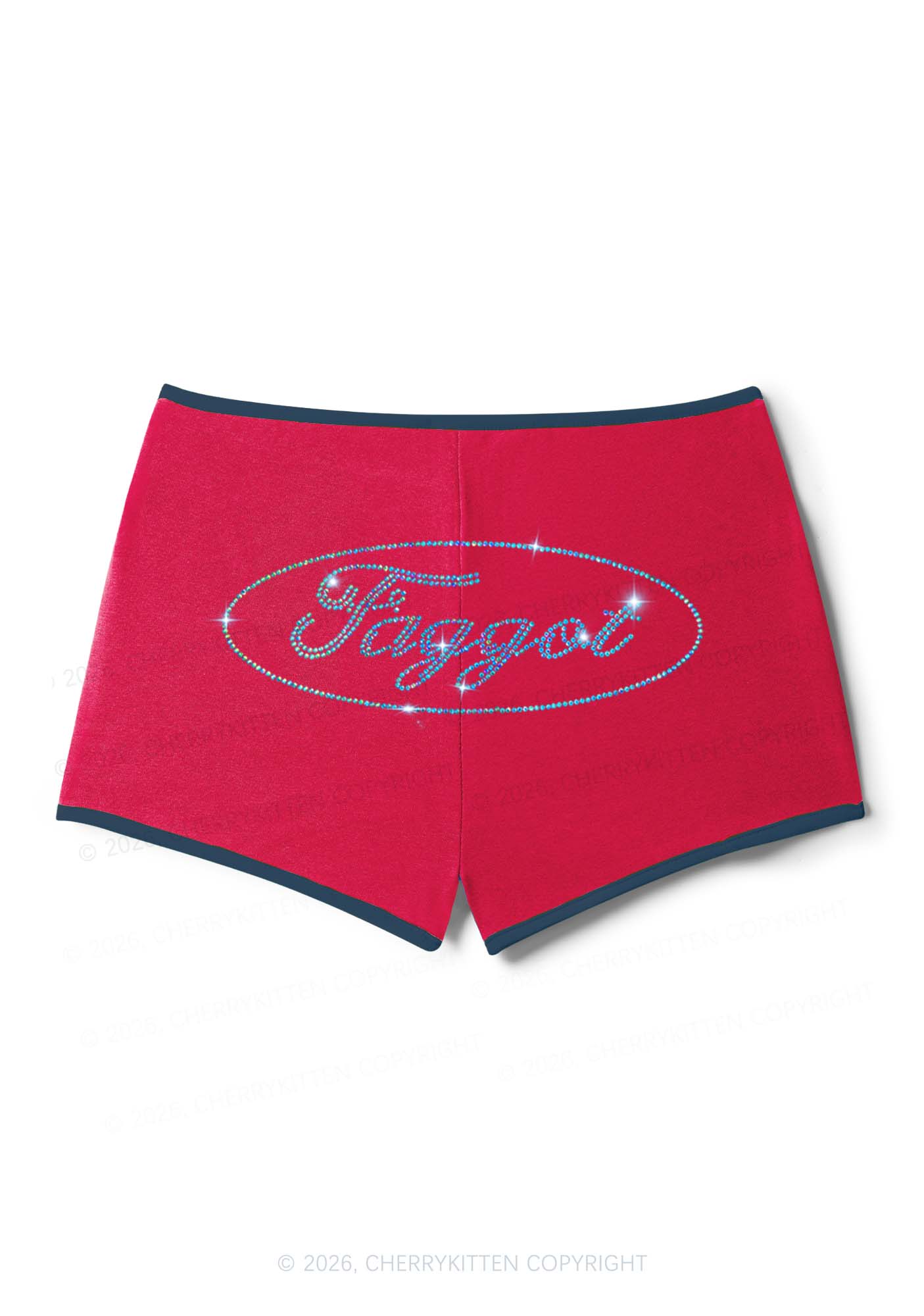 Rhinestone Oval Faggot Pride Y2K Booty Shorts Cherrykitten