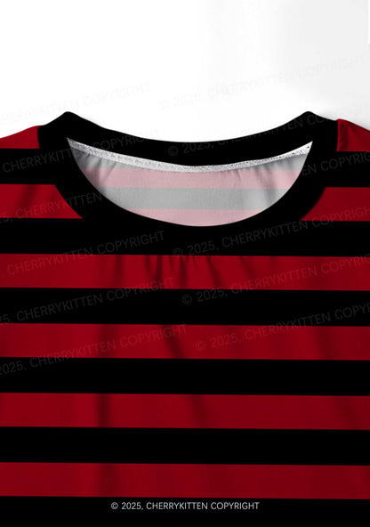 Black And Red Stripe Valentine's Day Y2K Print Long Sleeve Pajama Set Cherrykitten