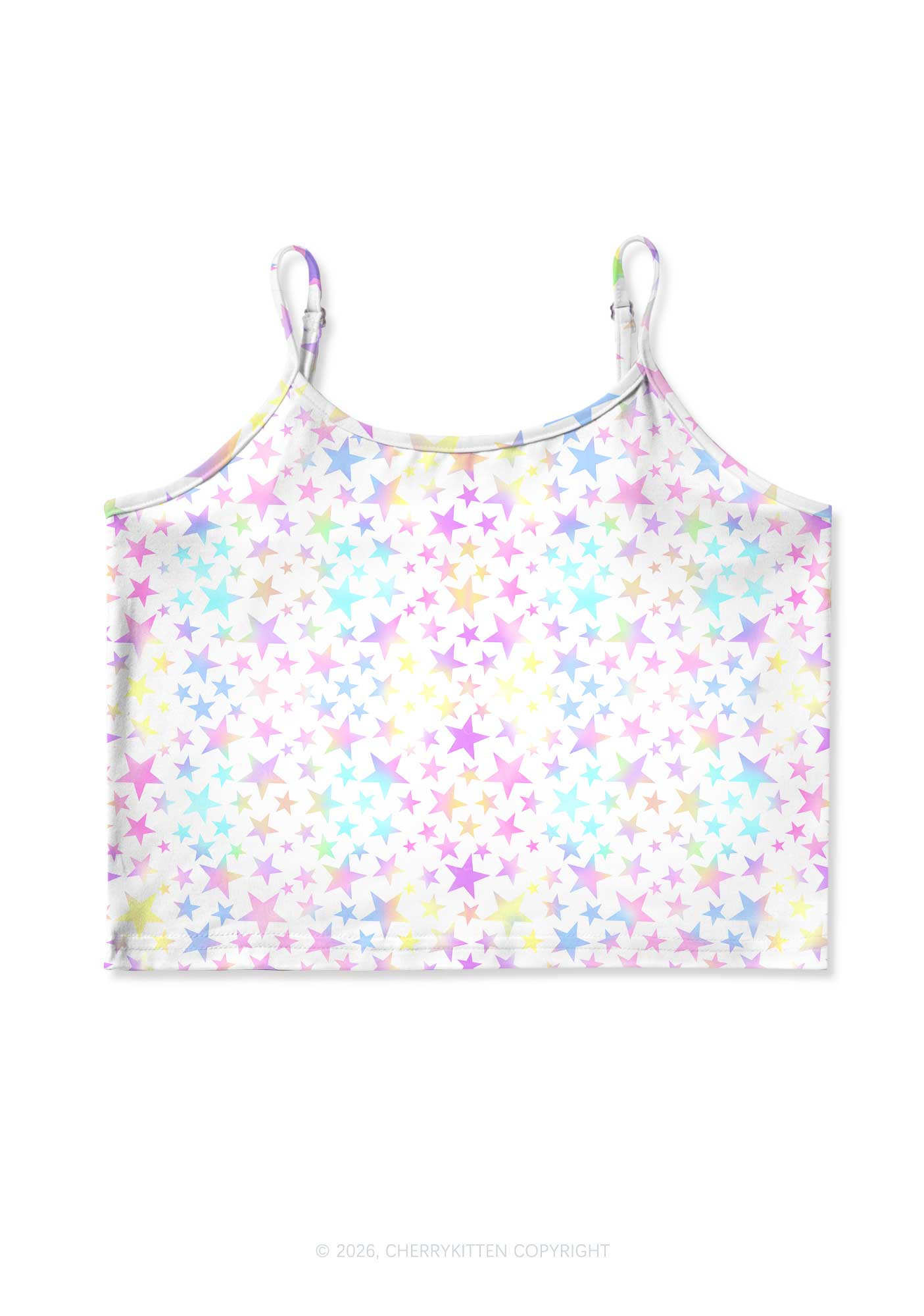 Rainbow Star On White Y2K Print Cami Crop Top Cherrykitten