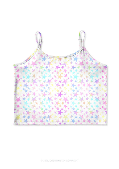 Rainbow Star On White Y2K Print Cami Crop Top Cherrykitten