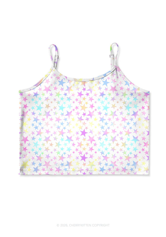 Rainbow Star On White Y2K Print Cami Crop Top Cherrykitten