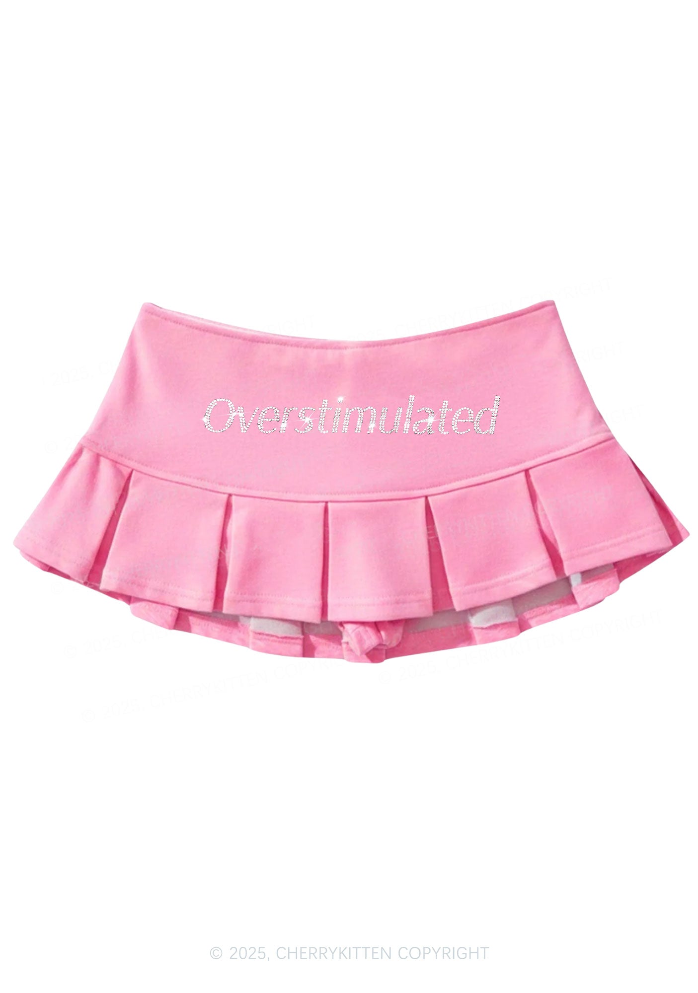 Rhinestone Overstimulated Y2K Mini Pleated Skirts Cherrykitten