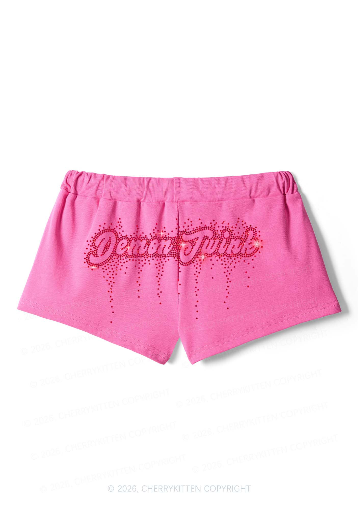 Rhinestone Demon Twink Pride Y2K Drawstring Mini Shorts Cherrykitten