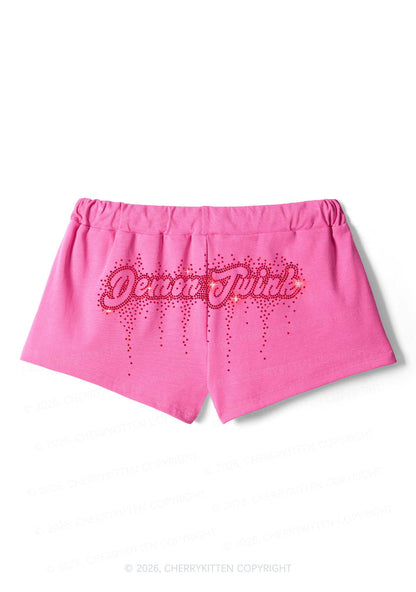 Rhinestone Demon Twink Pride Y2K Drawstring Mini Shorts Cherrykitten