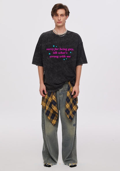 Sorry For Being Gay Pride Y2K Shirts Washed Tee Cherrykitten