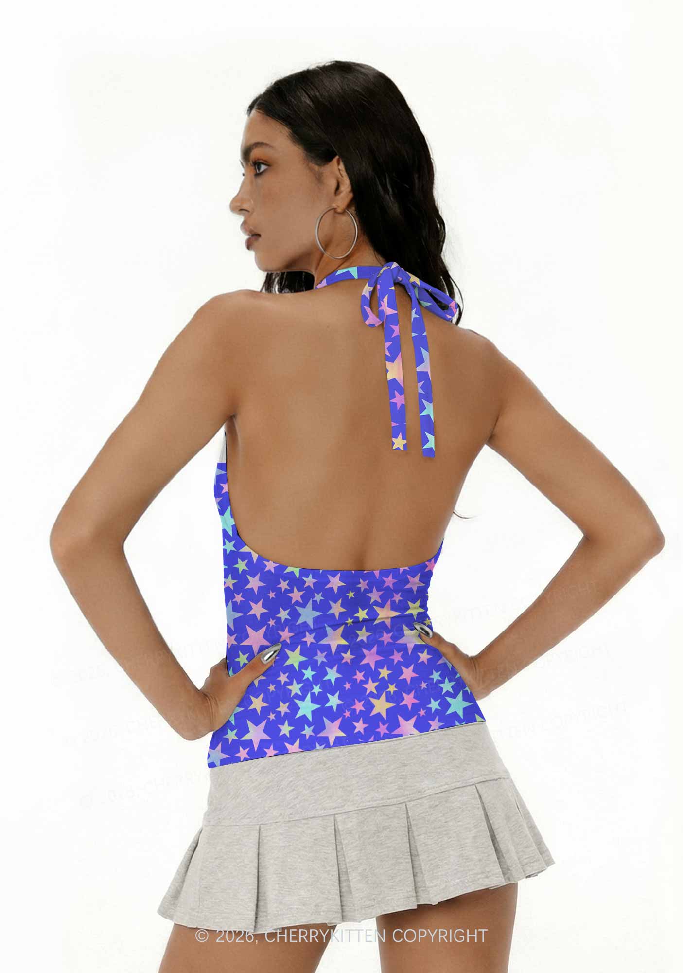 Purple Alpha Male Pride Y2K Print Halter Deep V Neck Cami Cherrykitten