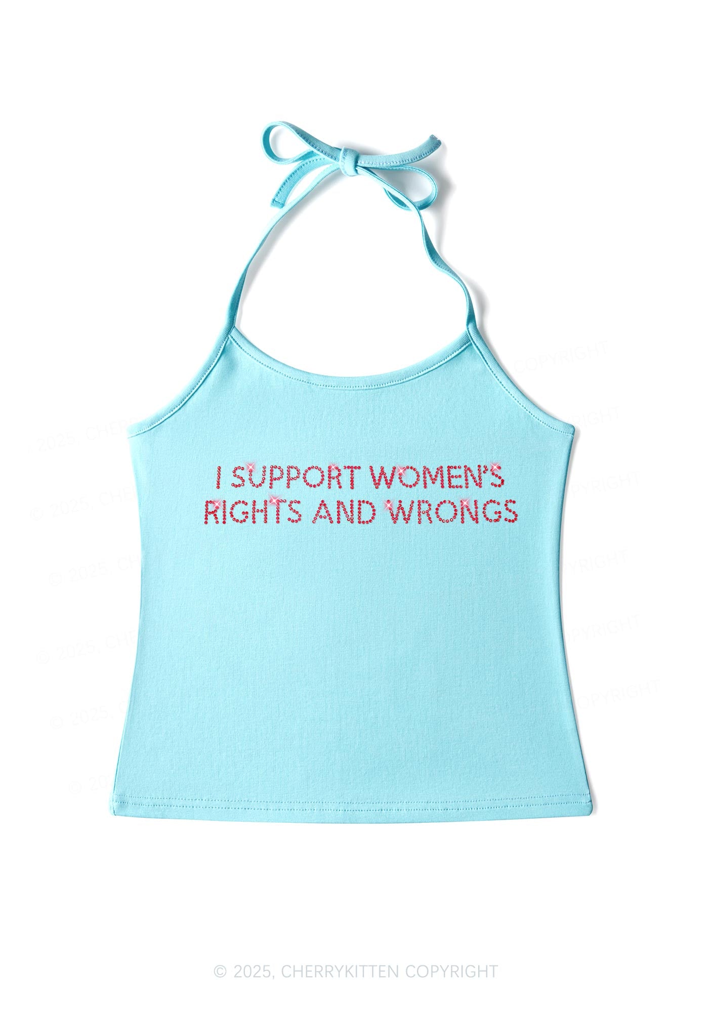 Rhinestone I Support Women Y2K Halter Neck Cami Cherrykitten