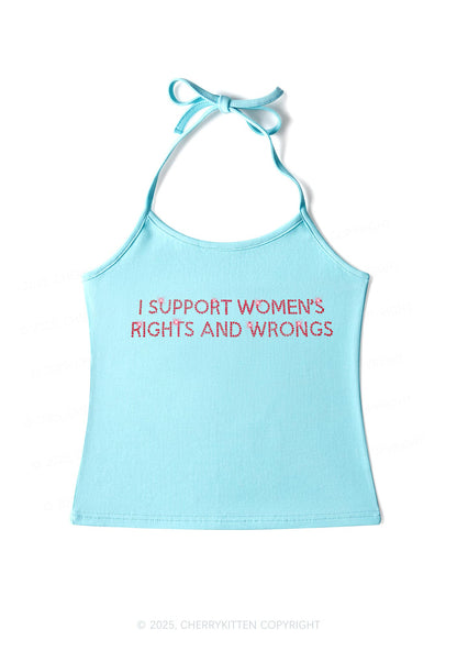 Rhinestone I Support Women Y2K Halter Neck Cami Cherrykitten