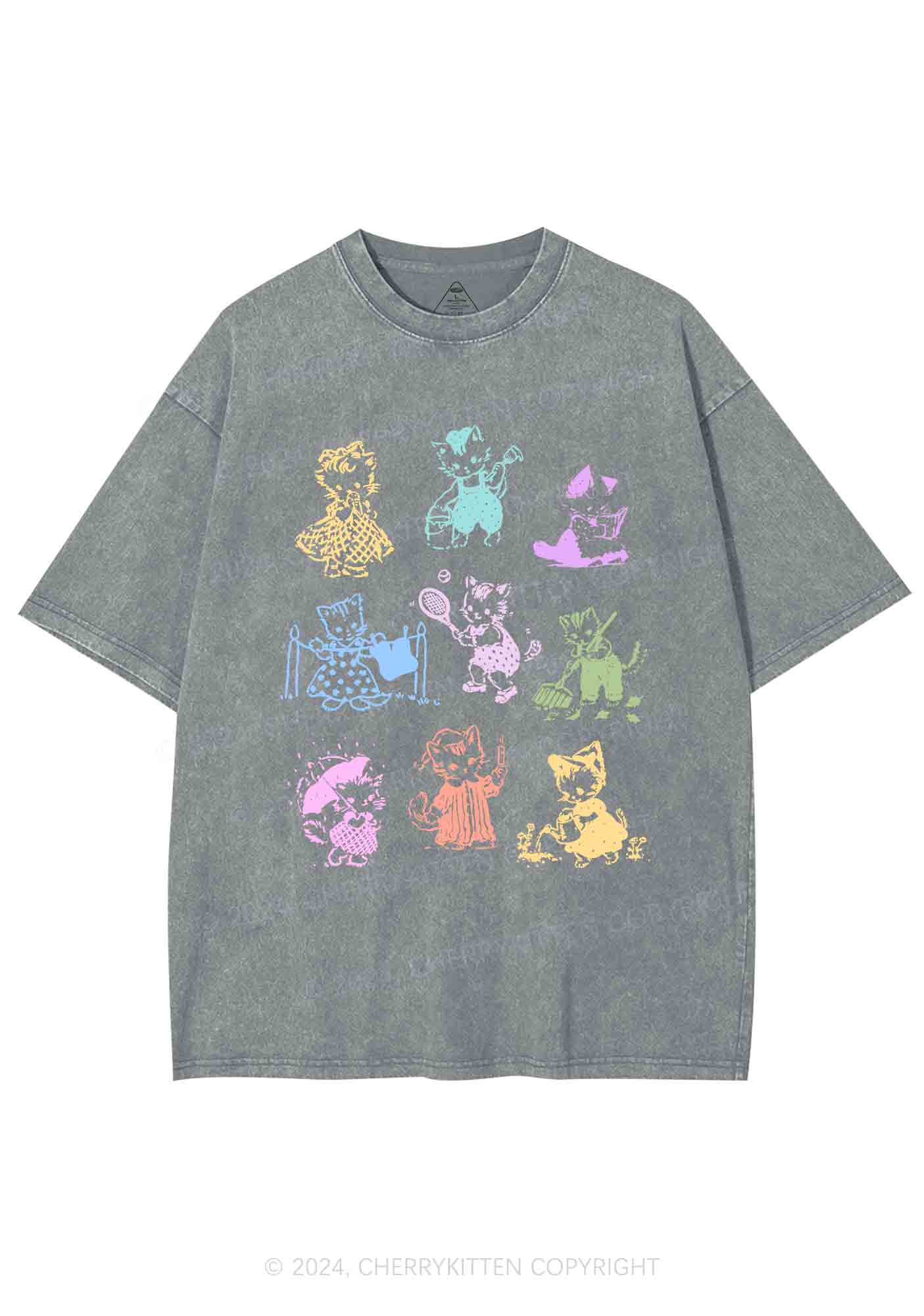 Tattoo Cat Y2K Washed Tee Cherrykitten