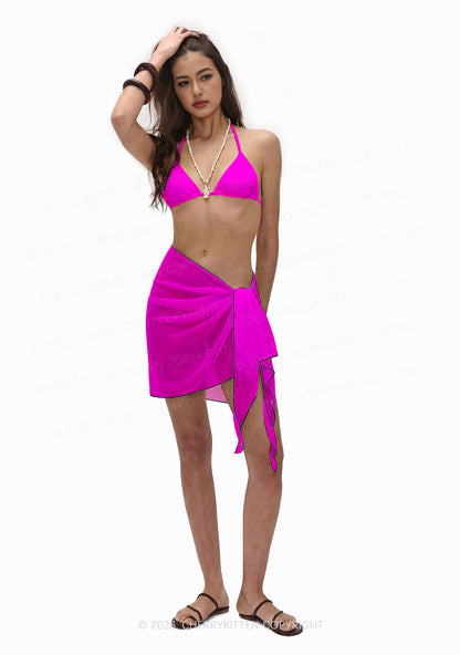Rose Red Plain Y2K Print Bikini Set Cherrykitten