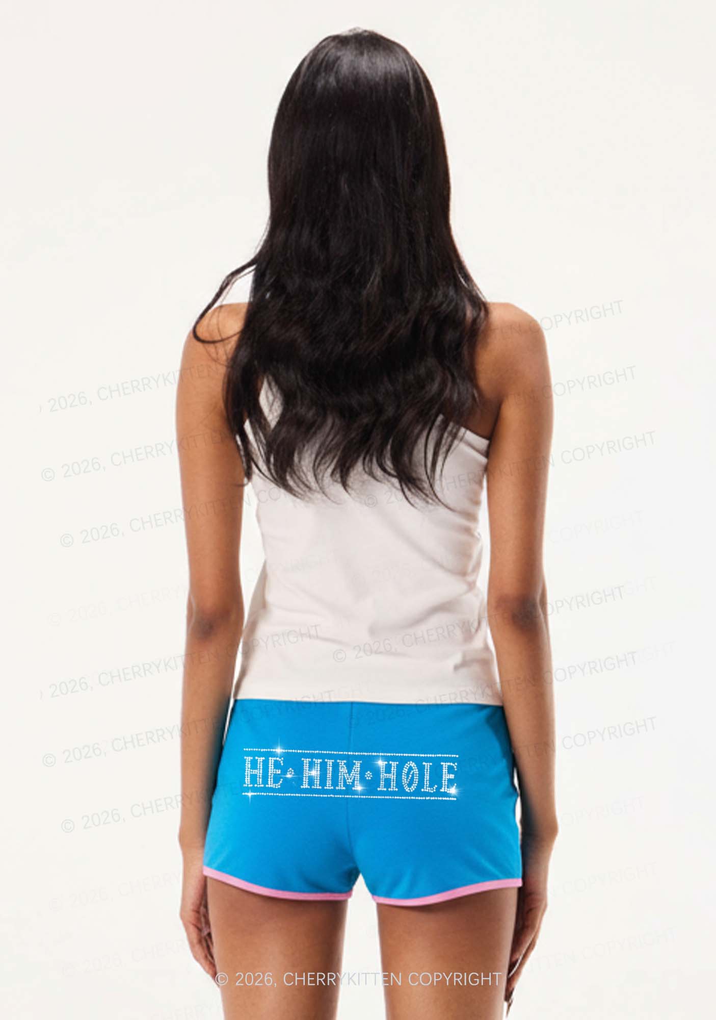 Rhinestone He Him Hole Pride Y2K Booty Shorts Cherrykitten