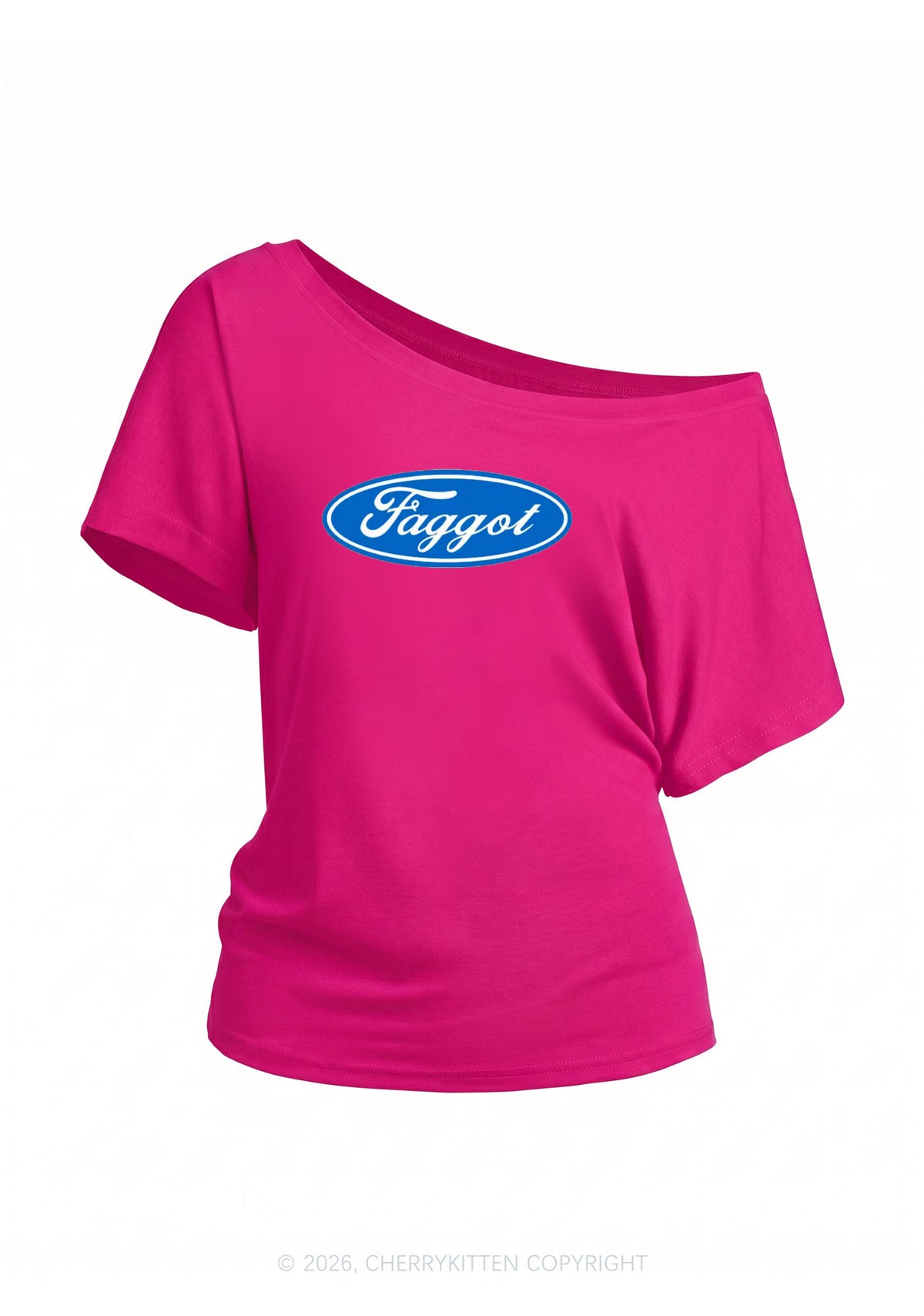 Faggot Pride Y2K Off Shoulder Tee Cherrykitten