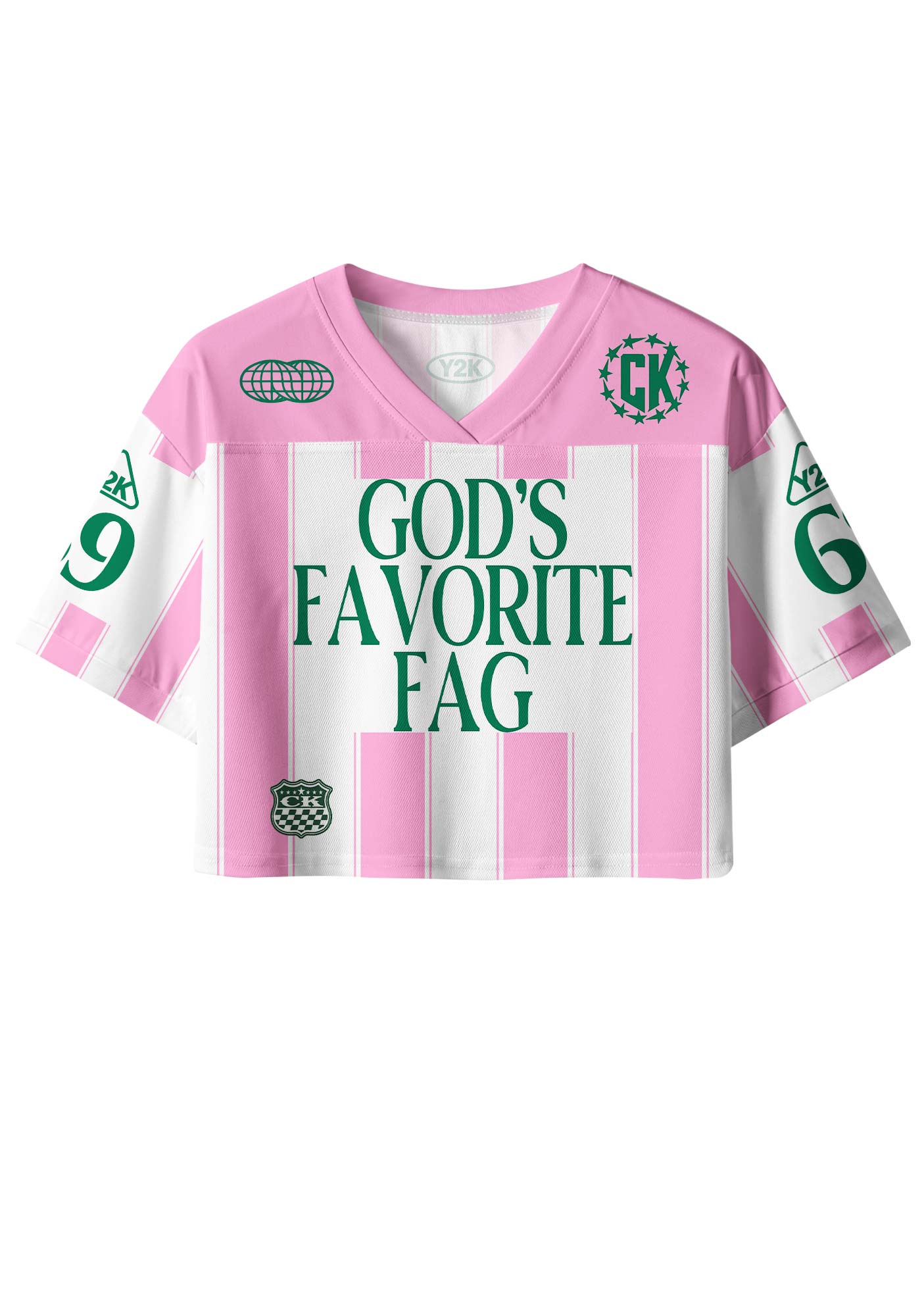 Deep Green Gods Favorite Fag Pride Y2K Crop Sport Jersey Shirts Cherrykitten