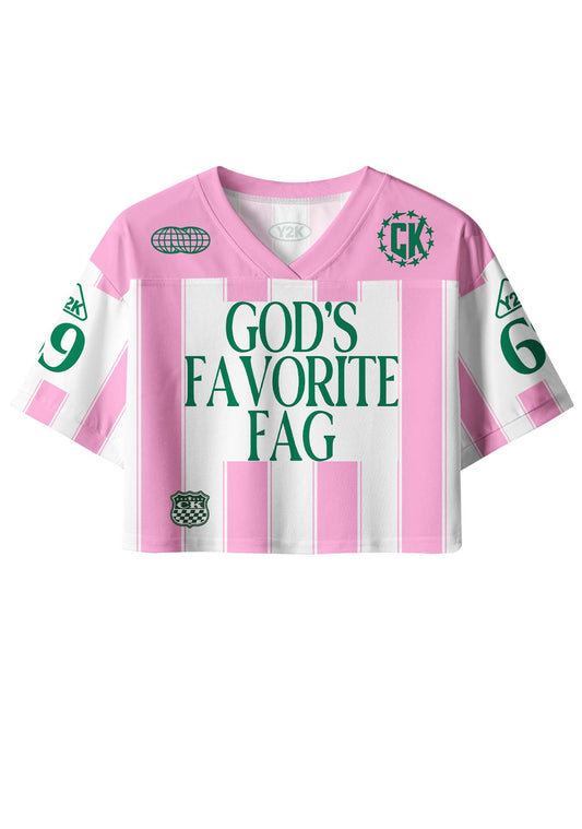Deep Green Gods Favorite Fag Pride Y2K Crop Sport Jersey Shirts Cherrykitten