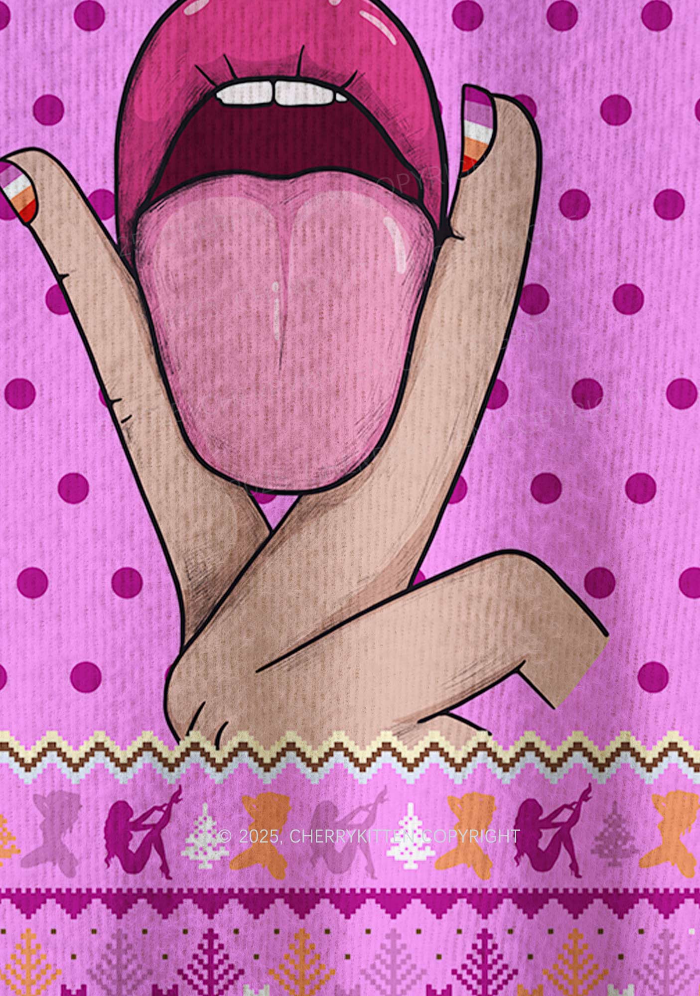 Lesbian Kissing Pride Y2K Christmas Knit Sweatshirt Cherrykitten