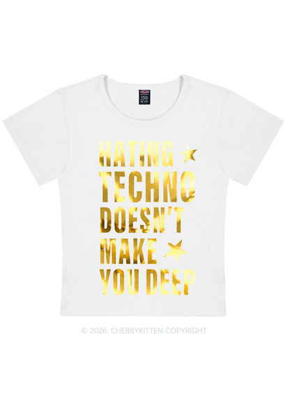 Hating Techno Silver Foil Printed Y2K Baby Tee Cherrykitten