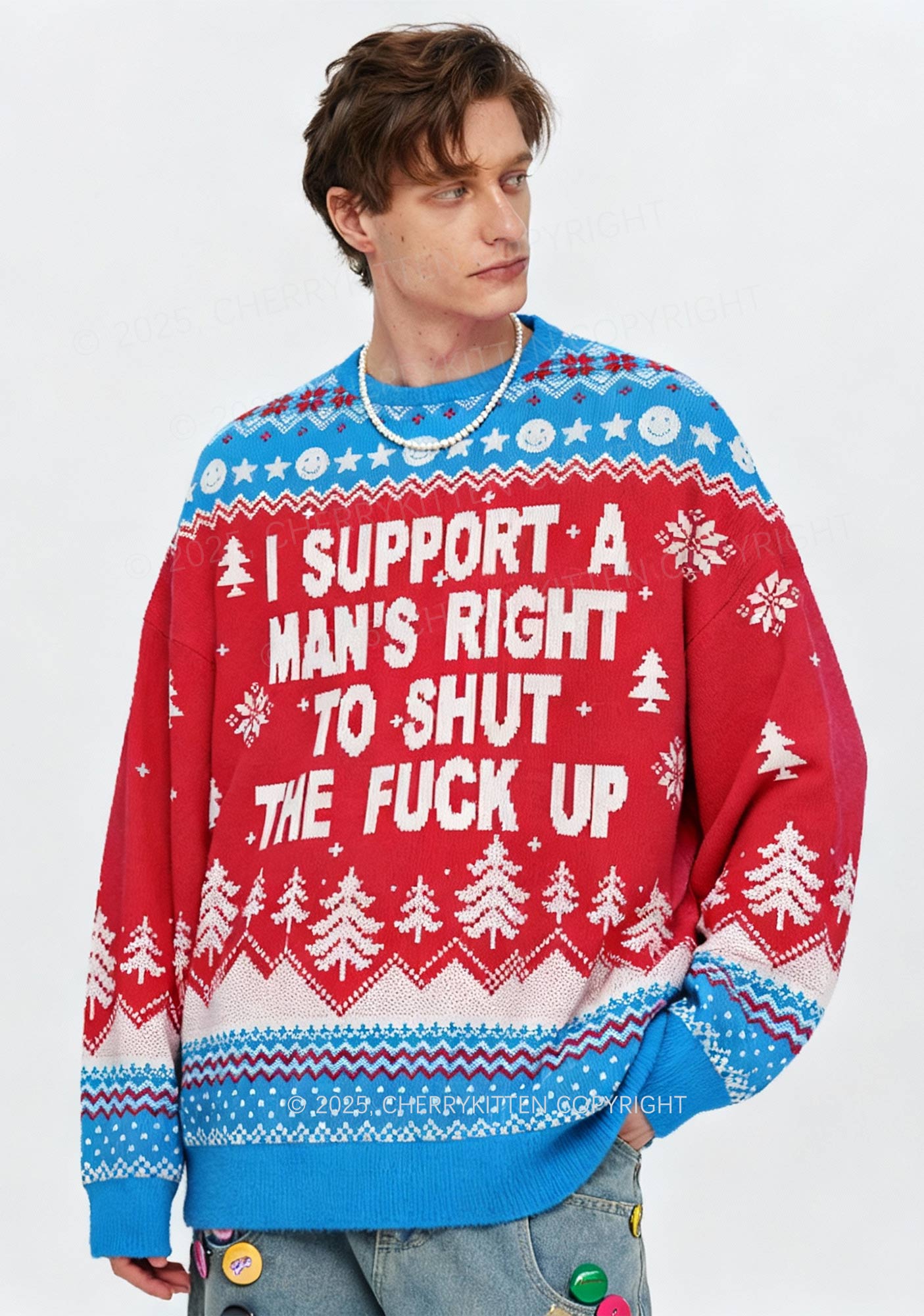 I Support A Mans Right Y2K Christmas Knit Sweatshirt Cherrykitten