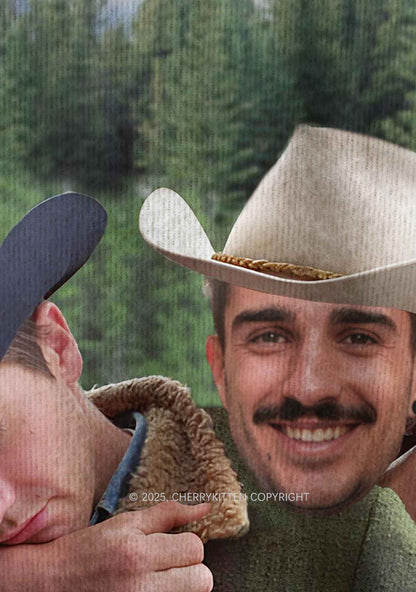 Custom Gay Cowboy Pride Y2K Christmas Knit Sweatshirt Cherrykitten