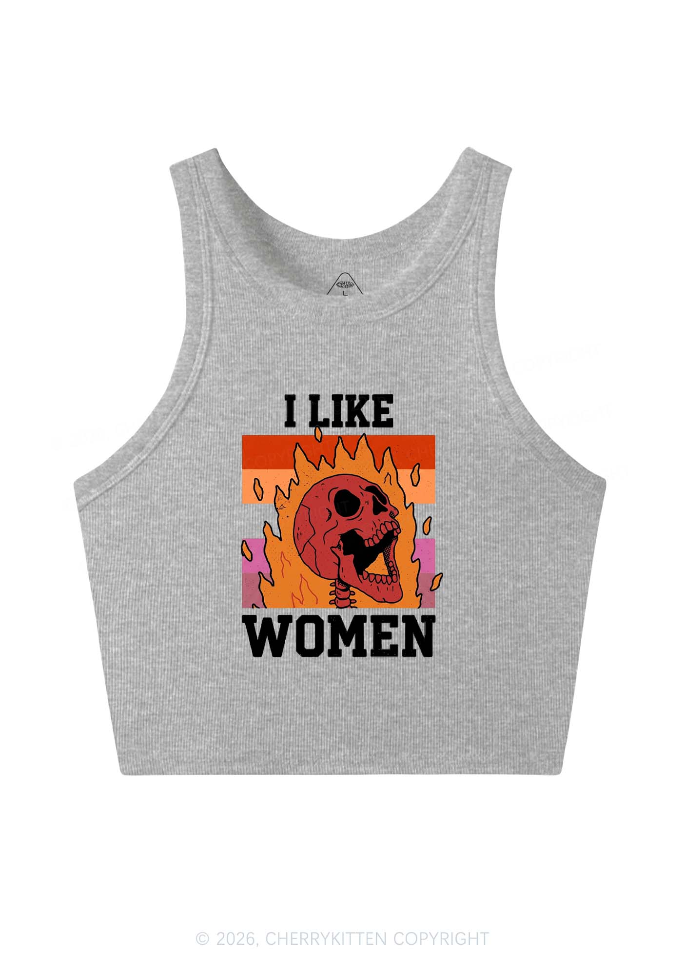 I Like Women Skull Pride Y2K Crop Tank Top Cherrykitten