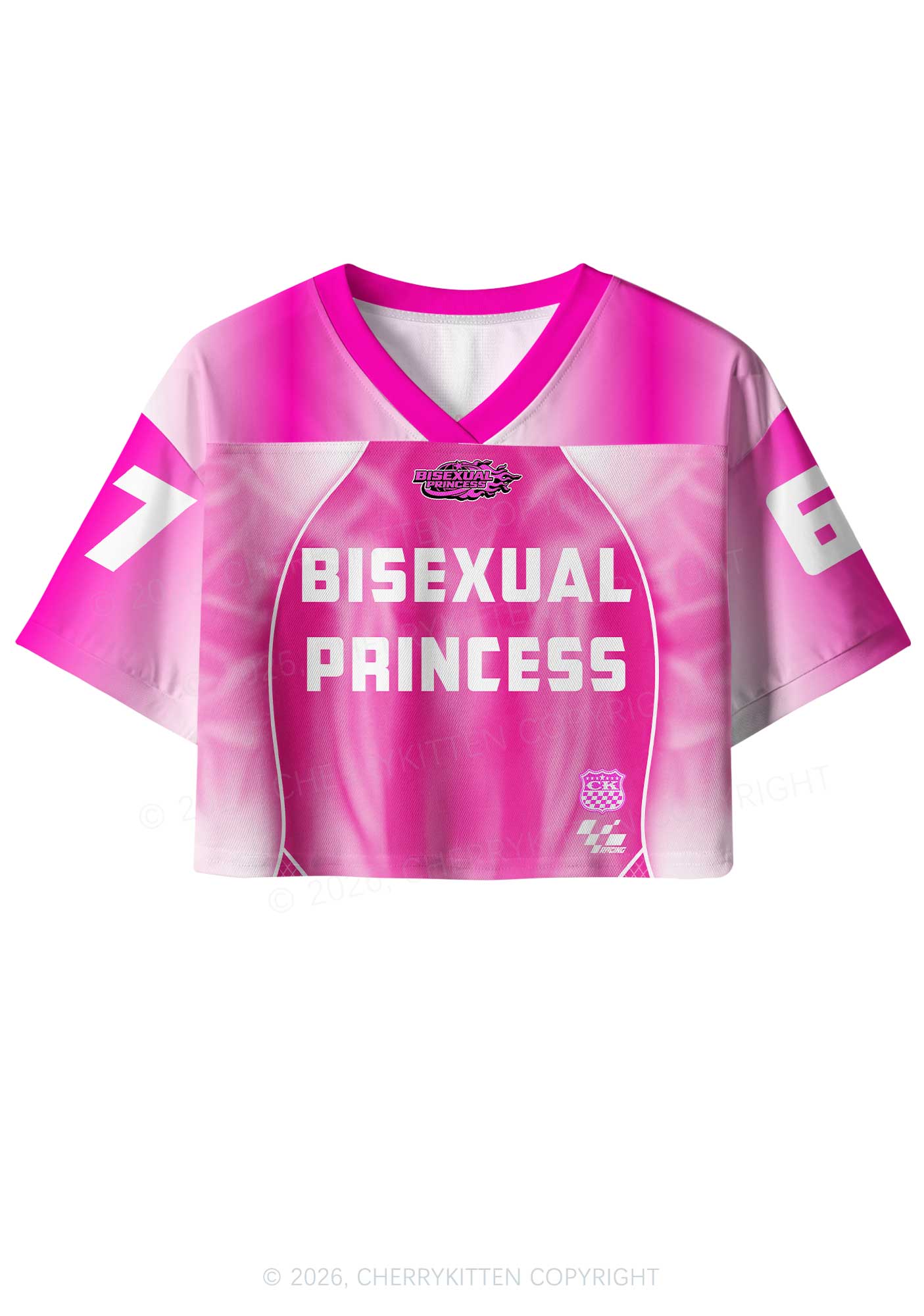 Hot Pink Bisexual Princess Pride Y2K Crop Sport Jersey Shirts Cherrykitten