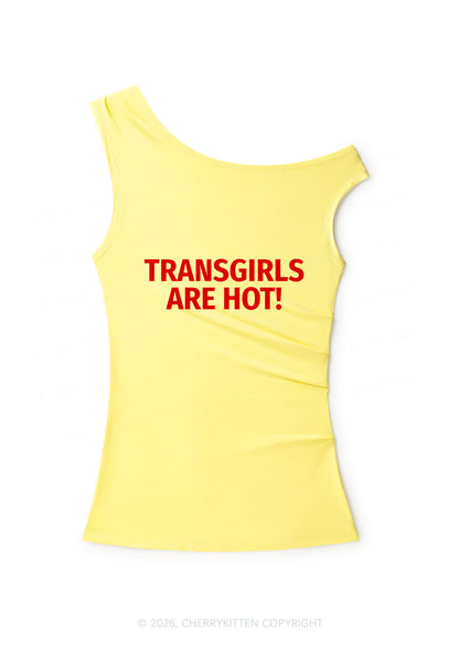 Transgirls Are Hot Pride Y2K Off Shoulder Tank Top Cherrykitten