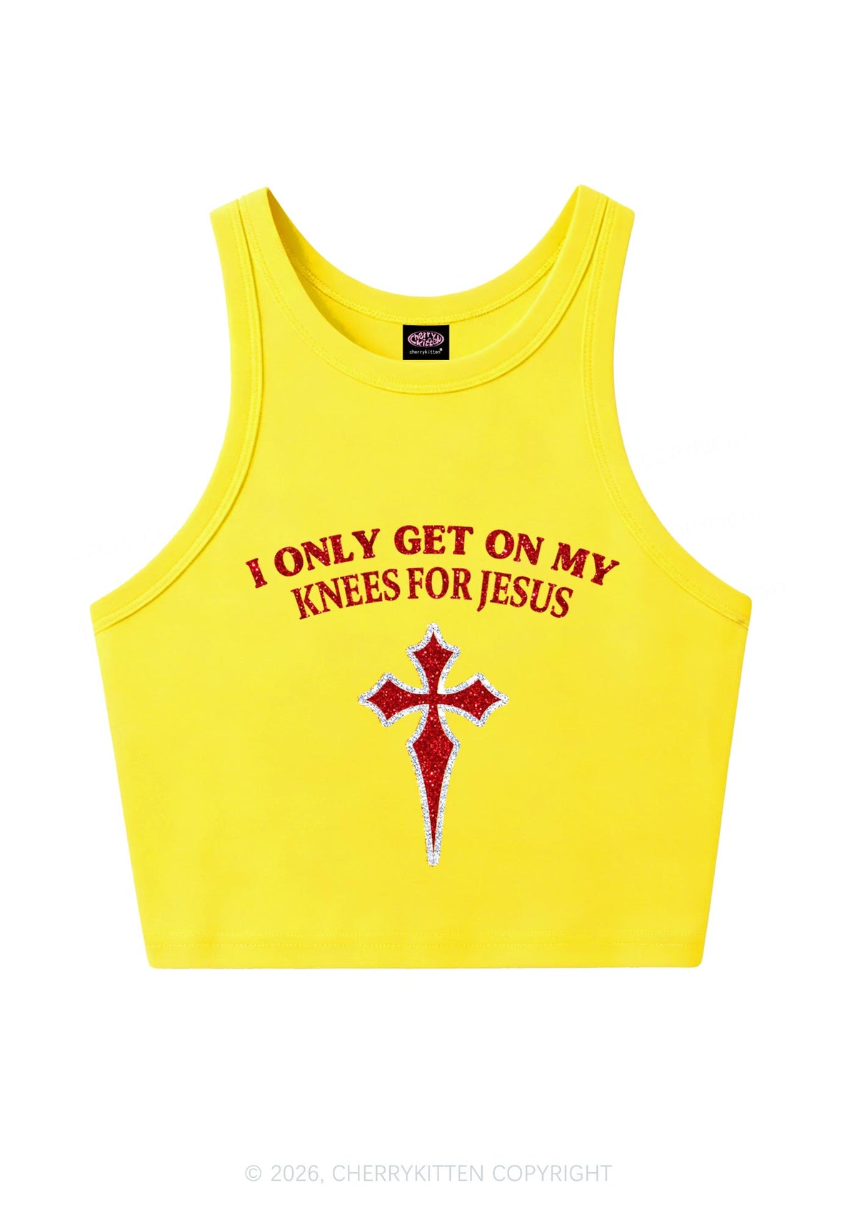 Glitter Get On My Knees For Jesus Y2K Crop Tank Top Cherrykitten