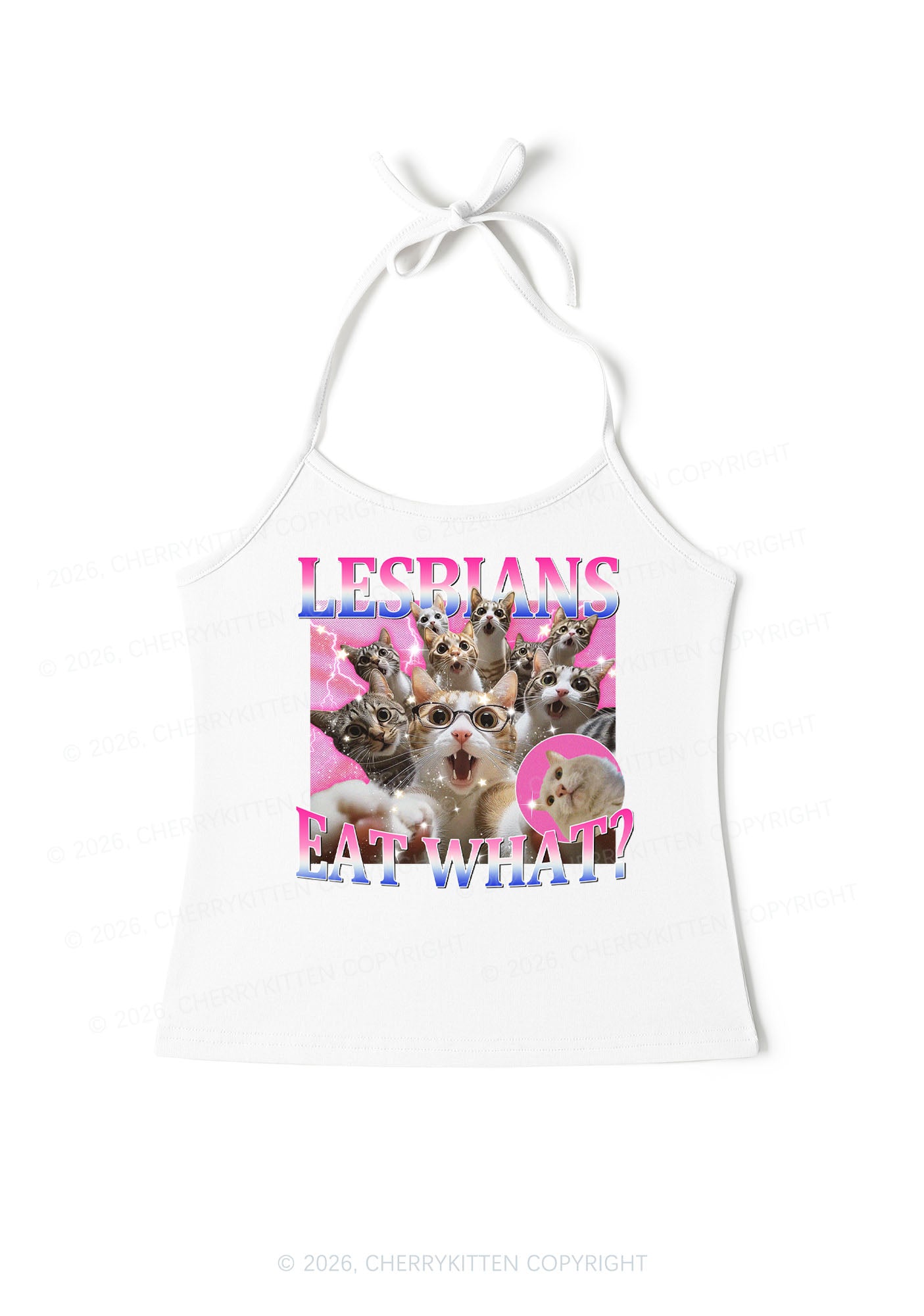 Lesbians Eat What Cat Pride Y2K Halter Neck Cami Cherrykitten