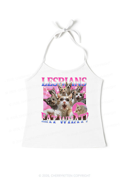 Lesbians Eat What Cat Pride Y2K Halter Neck Cami Cherrykitten