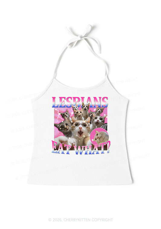 Lesbians Eat What Cat Pride Y2K Halter Neck Cami Cherrykitten