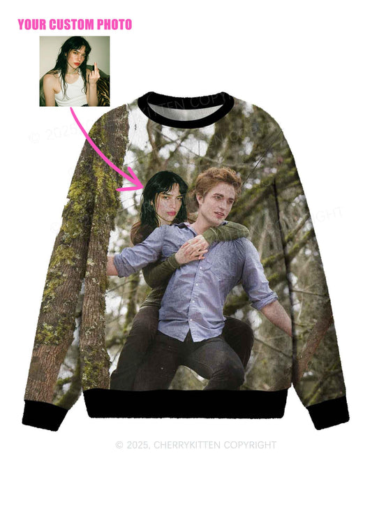 Custom Face Y2K Christmas Knit Sweatshirt Cherrykitten