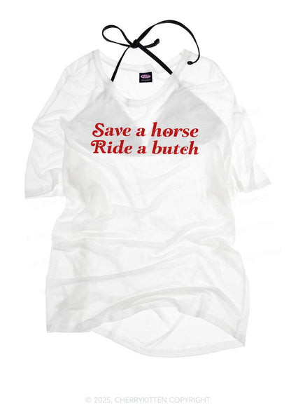 Save Horse Ride Butch Pride Y2K Sheer Boyfriend Tee Cherrykitten
