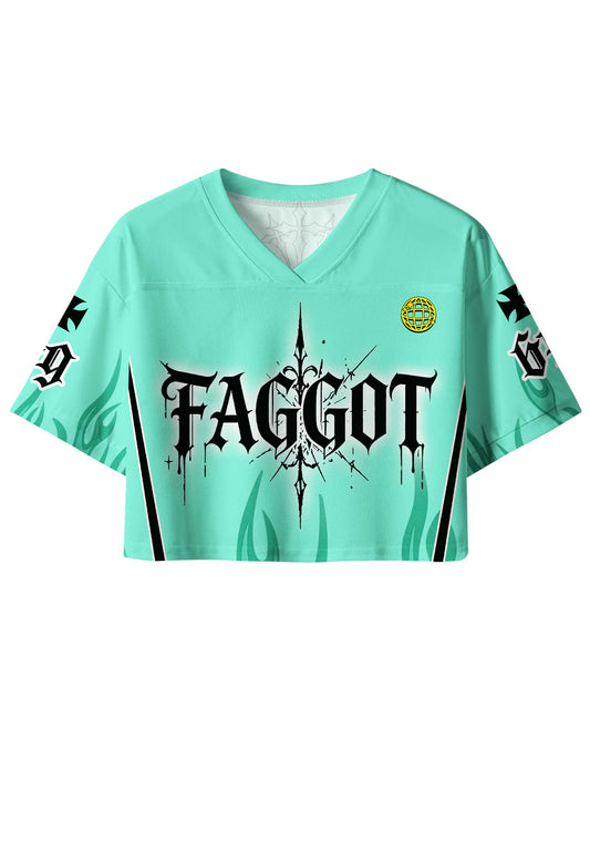 Mint Green Gothic Faggot Pride Y2K Crop Sport Jersey Shirts Cherrykitten