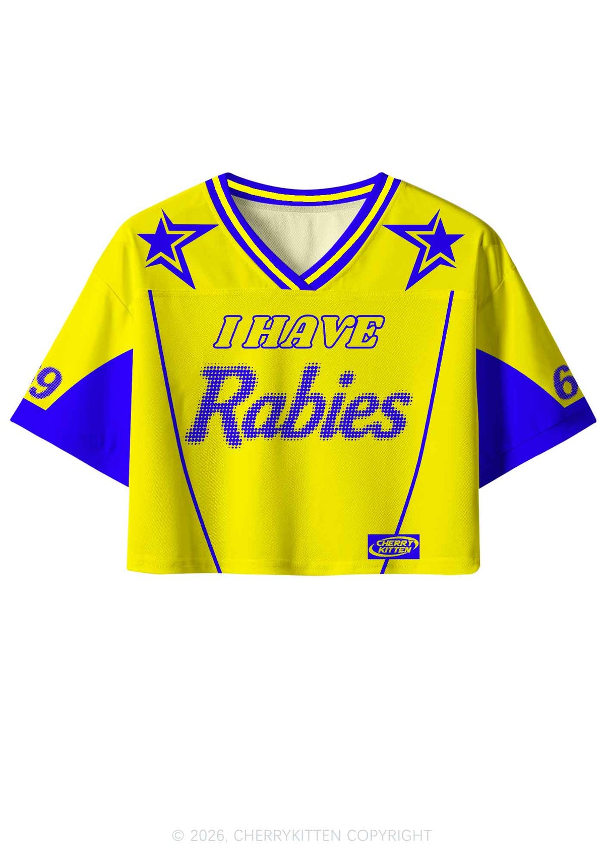 Yellow I Have Rabies Y2K Crop Sport Jersey Shirts Cherrykitten