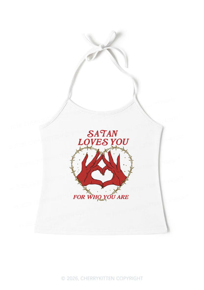 Satan Loves You Heart Halloween Y2K Halter Neck Cami Cherrykitten