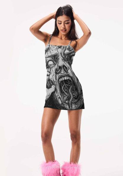 Halloween Insect On Face Y2K Print Slip Dress Cherrykitten