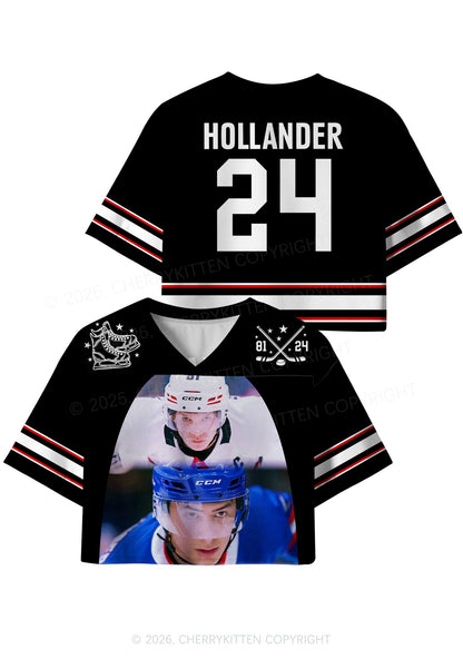 Black Hockey Match HR Y2K Crop Sport Jersey Shirts Cherrykitten