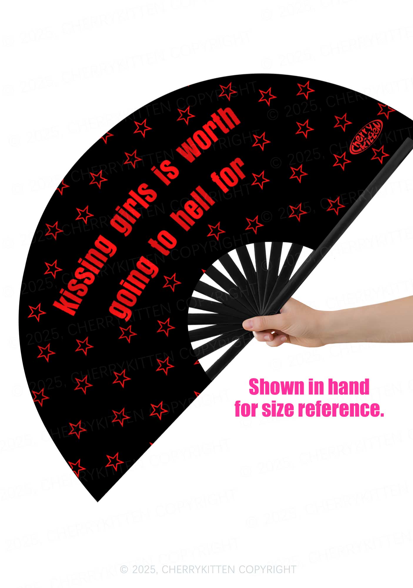 Kissing Girls is Worth Going To Hell Pride Y2K Rave Hand Fan Cherrykitten
