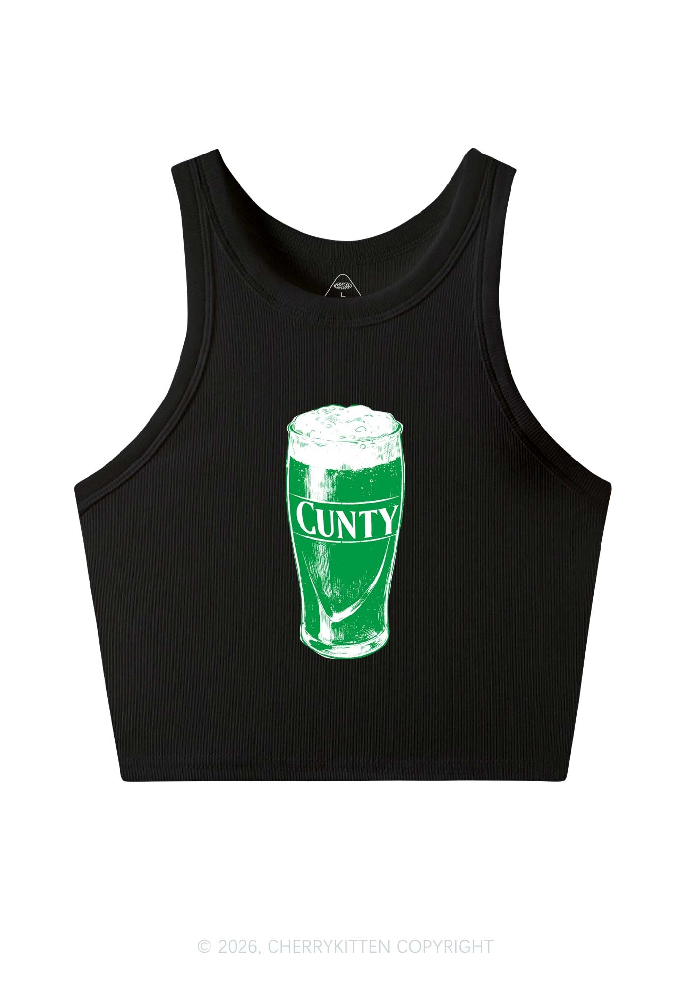 Green Cxxty Beer St Patricks Y2K Crop Tank Top Cherrykitten