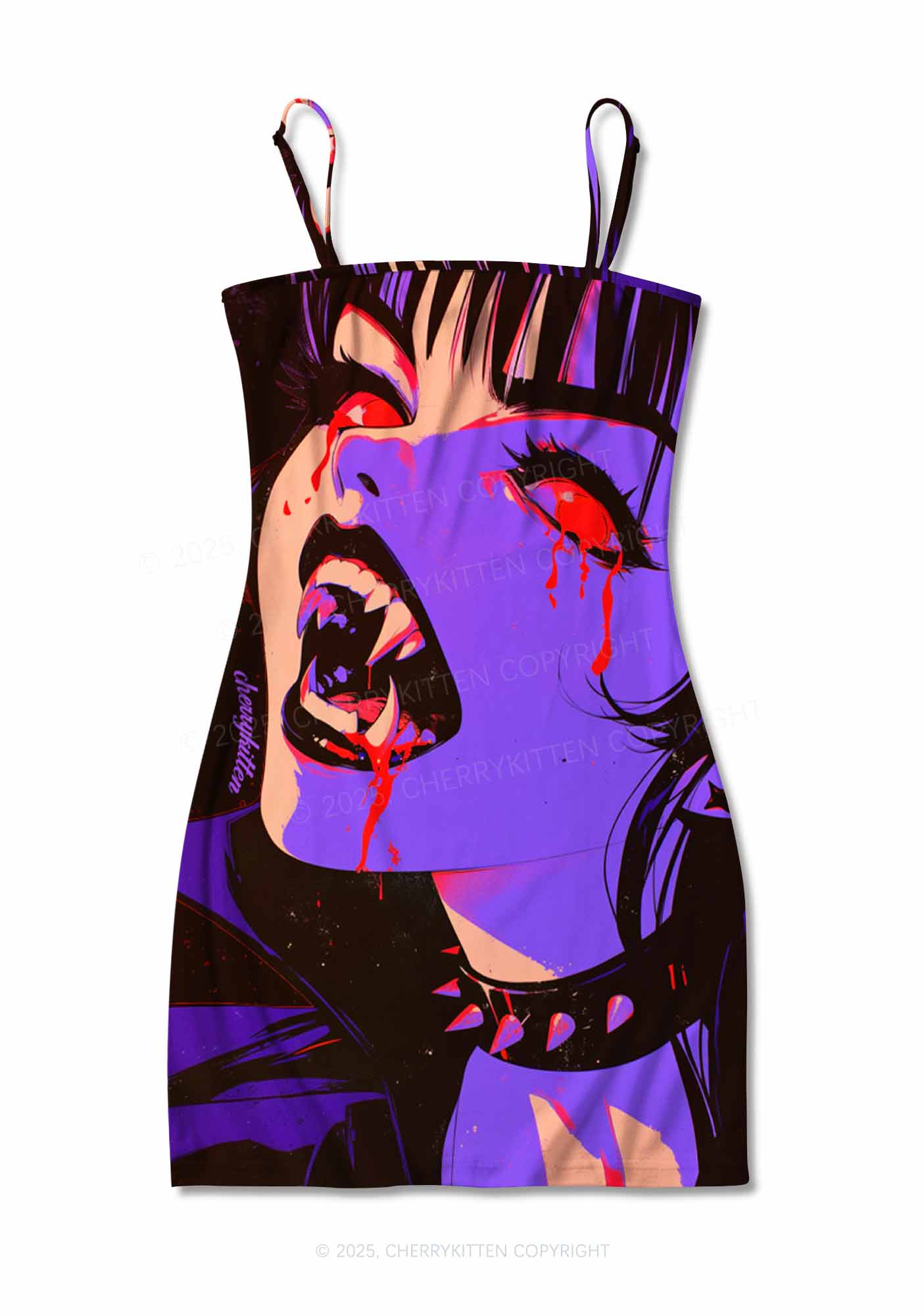 Halloween Vampire Scream Y2K Print Slip Dress Cherrykitten