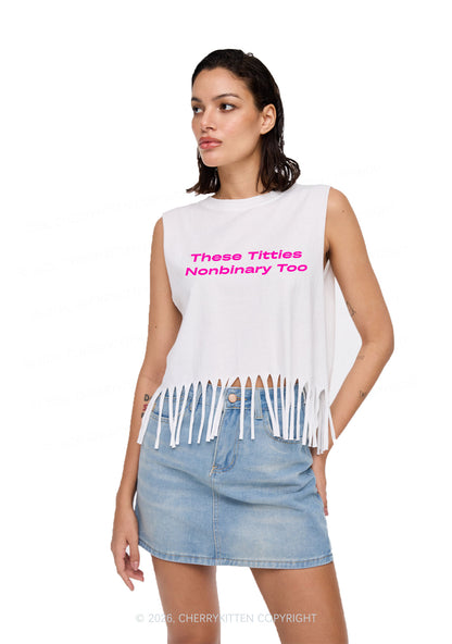 Txtties Nonbinary Too Pride Y2K Fringe Tank Top Cherrykitten