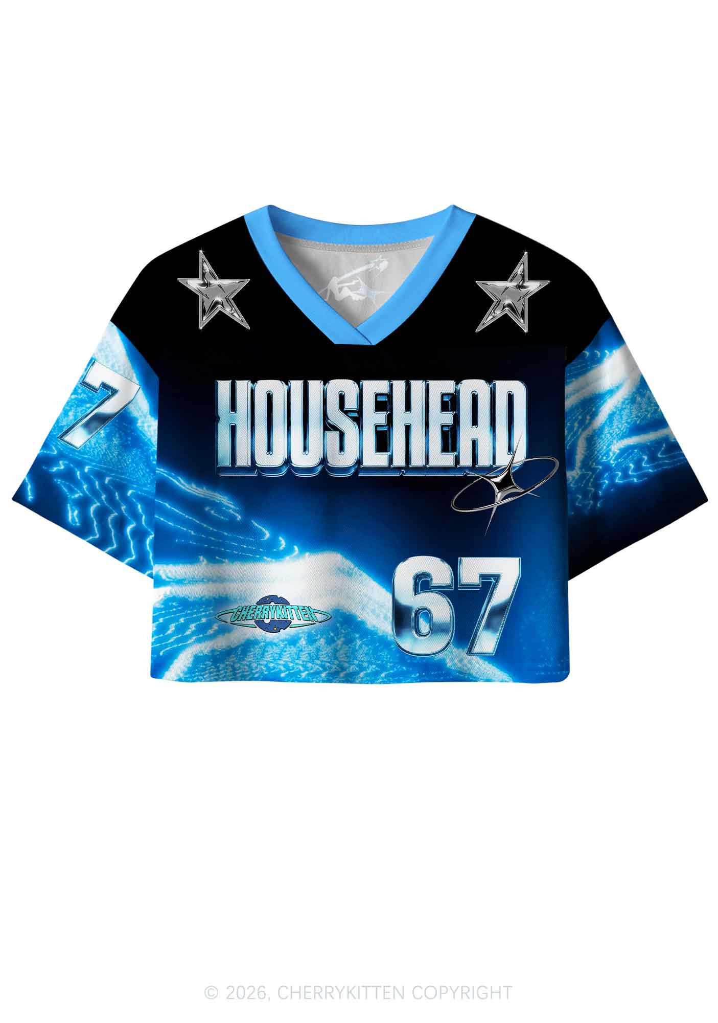 Blue Liquid Wave Househead Y2K Crop Sport Jersey Shirts Cherrykitten