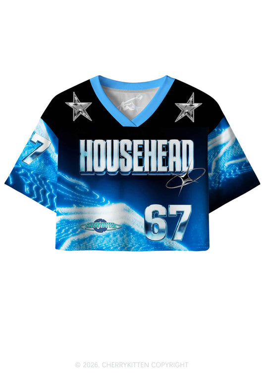 Blue Liquid Wave Househead Y2K Crop Sport Jersey Shirts Cherrykitten
