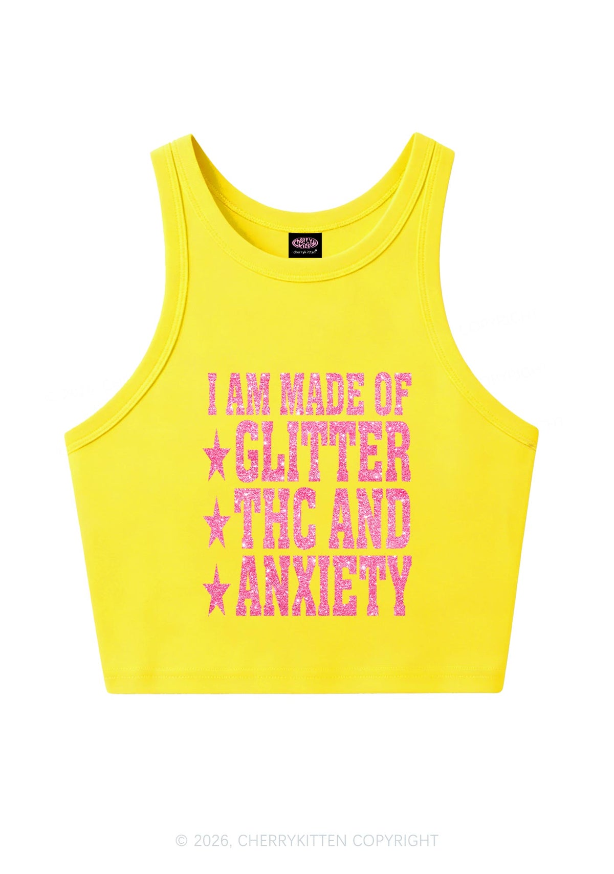 Made Of Glitter Thc Anxiety Y2K Crop Tank Top Cherrykitten