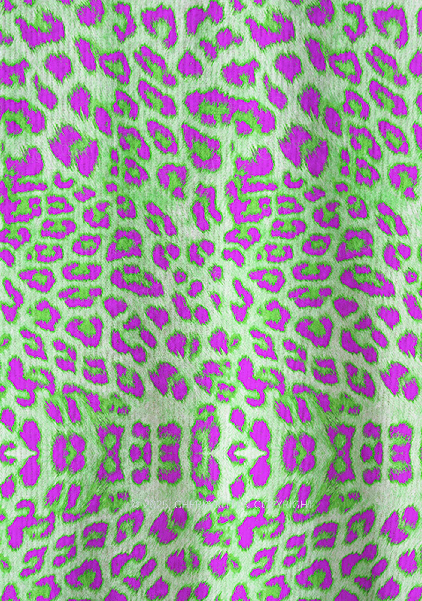 Green Leopard Y2K Christmas Knit Sweatshirt Cherrykitten