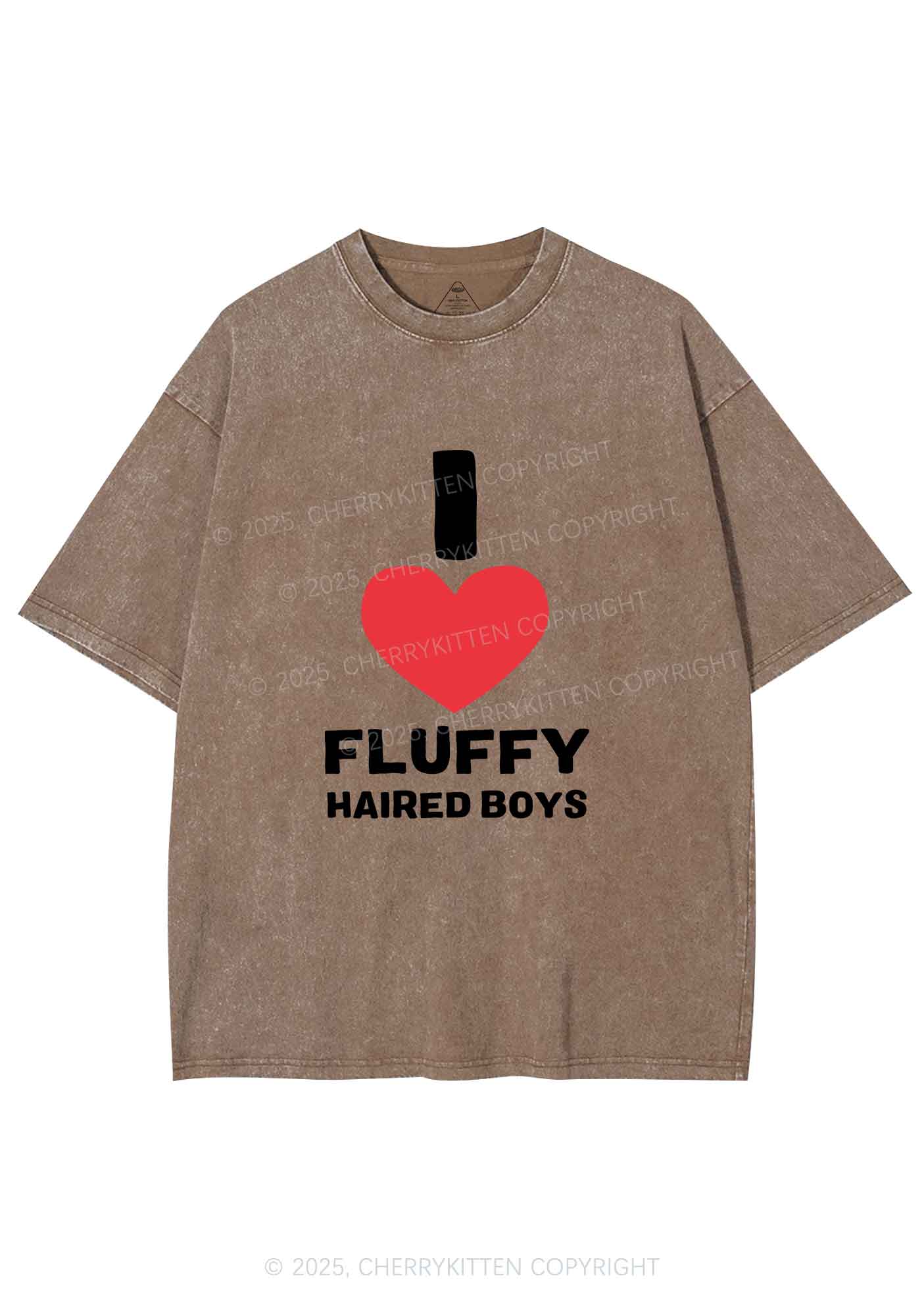 I Love Fluffy Haired Boys Y2K Shirts Washed Tee Cherrykitten
