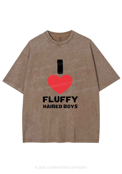 I Love Fluffy Haired Boys Y2K Shirts Washed Tee Cherrykitten