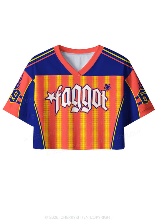 Faggot Orange Yellow Stripes Pride Y2K Crop Sport Jersey Shirts Cherrykitten