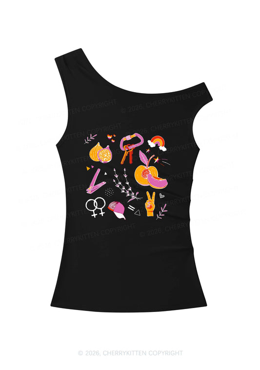 Lesbian Symbols Pride Y2K Off Shoulder Tank Top Cherrykitten