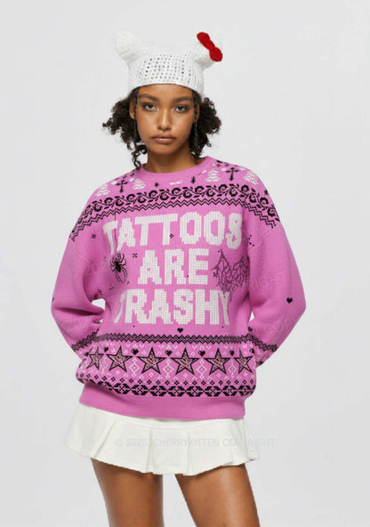 Tattoos Are Trashy Y2K Christmas Knit Sweatshirt Cherrykitten